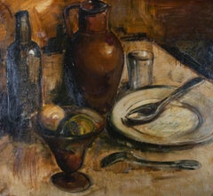 Mid 20th Century Oil - Still Life with Plate & Jug