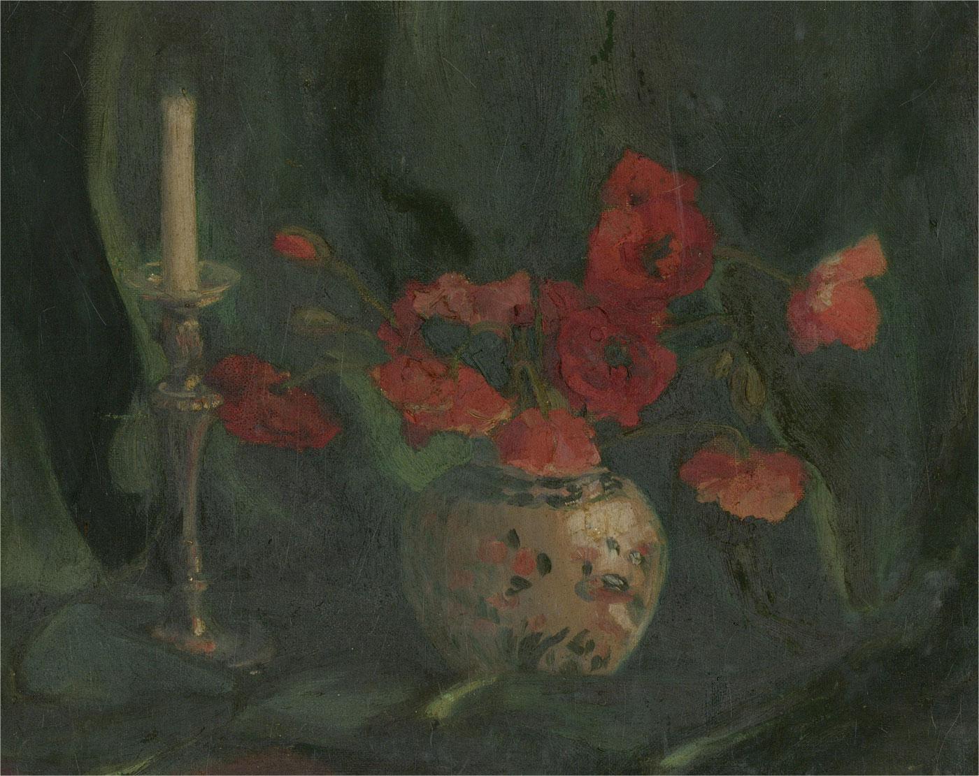 Mid 20th Century Oil - Still Life With Poppies - Painting by Unknown
