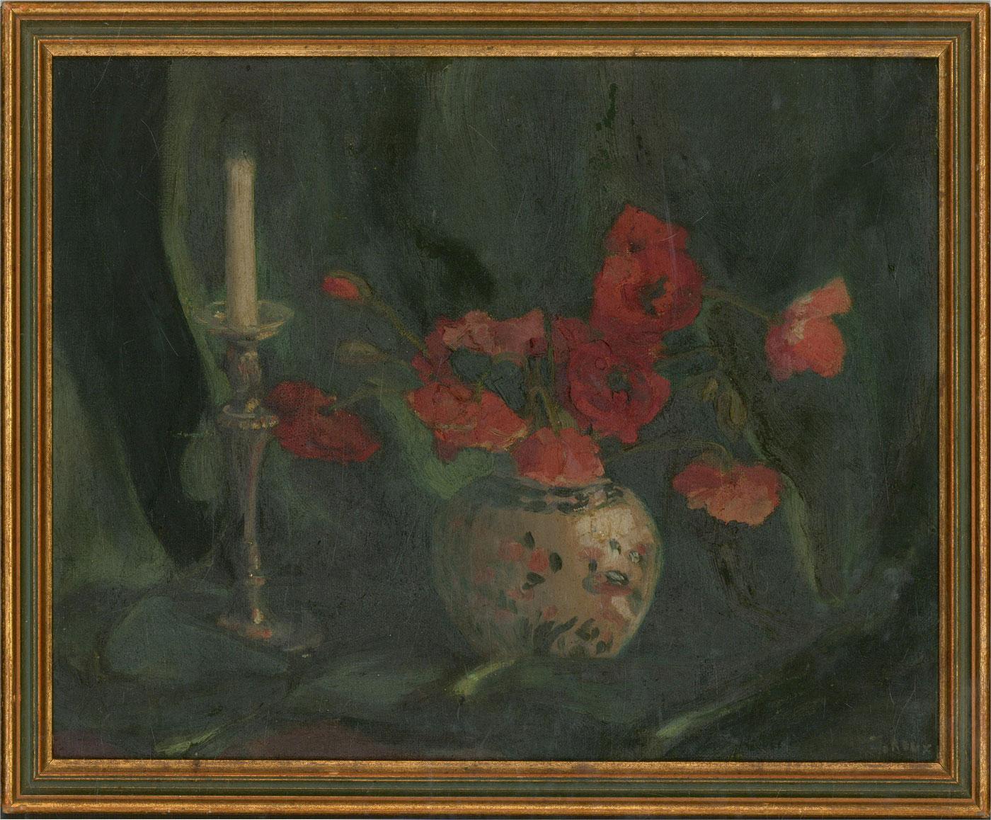 Unknown Still-Life Painting - Mid 20th Century Oil - Still Life With Poppies