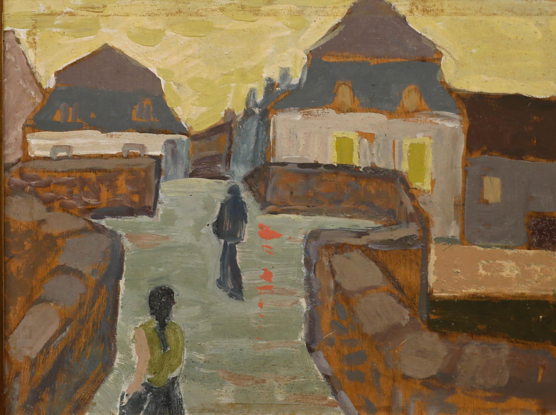 Óleo de mediados del siglo XX - Calle al atardecer - Painting de Unknown