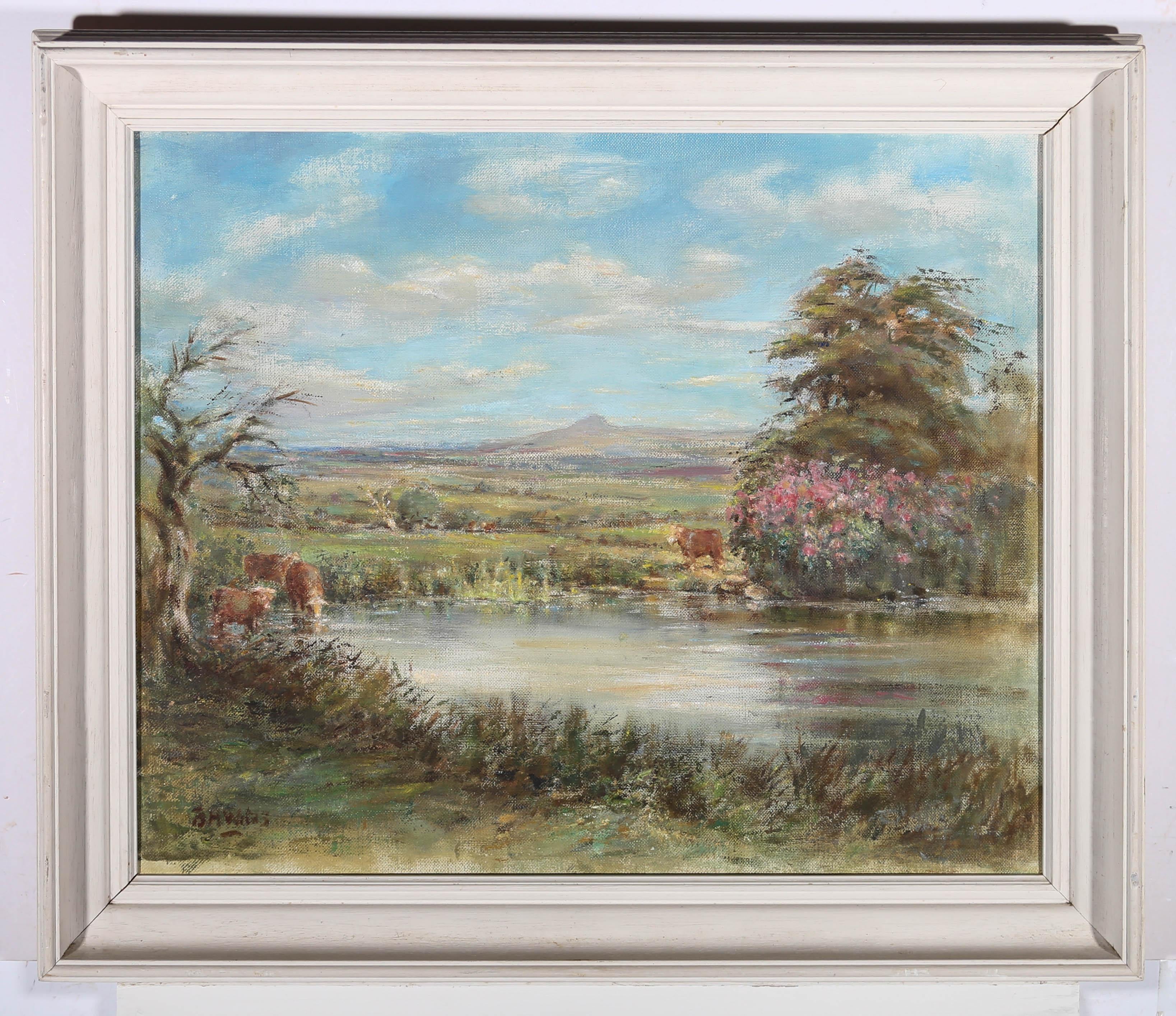 Unknown Landscape Painting - Mid 20th Century Oil - Summer In The Meadows