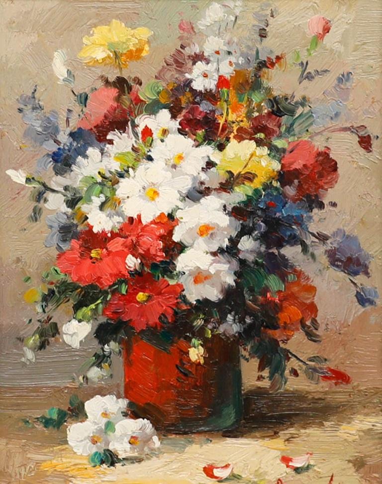 Mitte 20. Jahrhundert Öl - Sommervase – Painting von Unknown