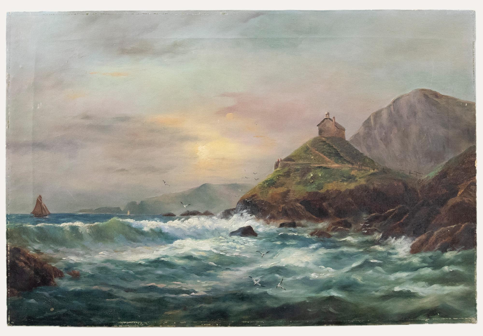 Mid 20th Century Oil - Sunset at St Nicholas Chapel - Painting by Unknown