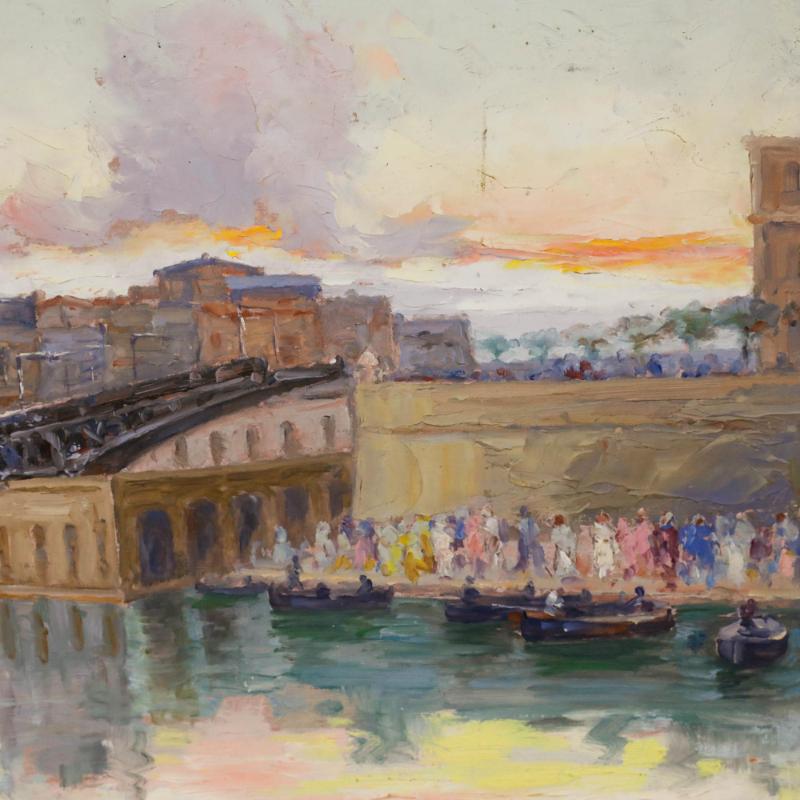 Mid 20th Century Oil - The Awaited Arrival For Sale 1