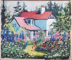 Vintage Mid 20th Century Oil - The Cottage Amongst the Flowers