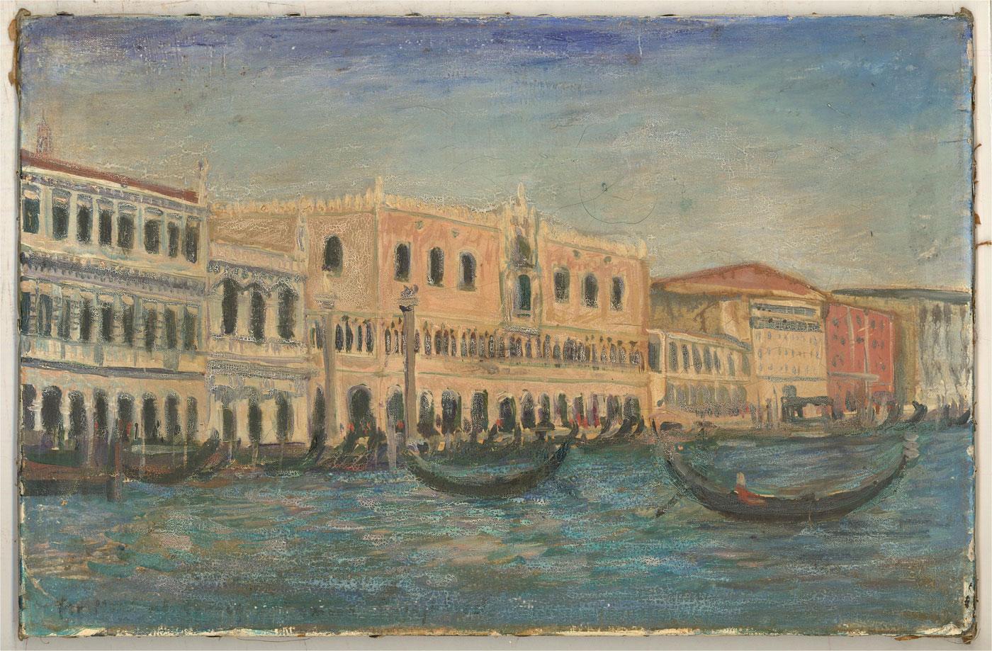 Unknown Landscape Painting - Mid 20th Century Oil - The Doge's Palace
