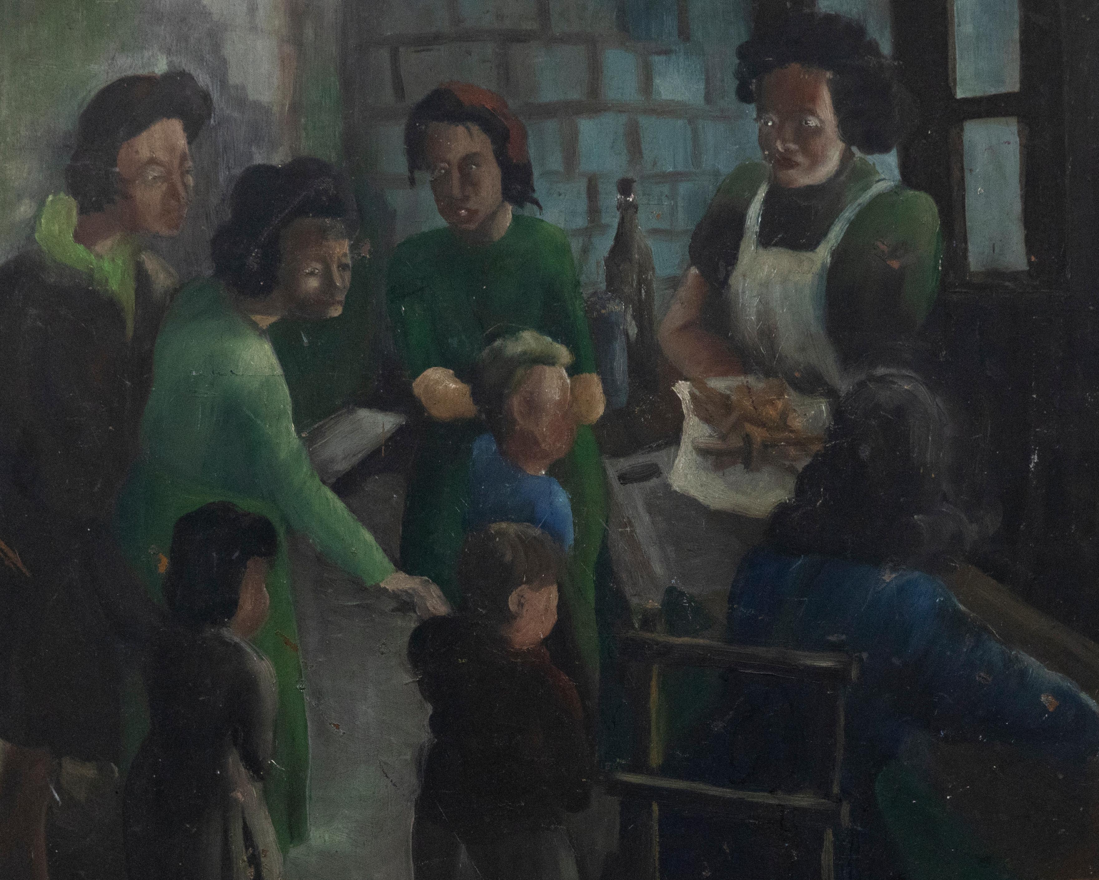 Unknown Figurative Painting - Mid 20th Century Oil - The Fish & Chip Shop