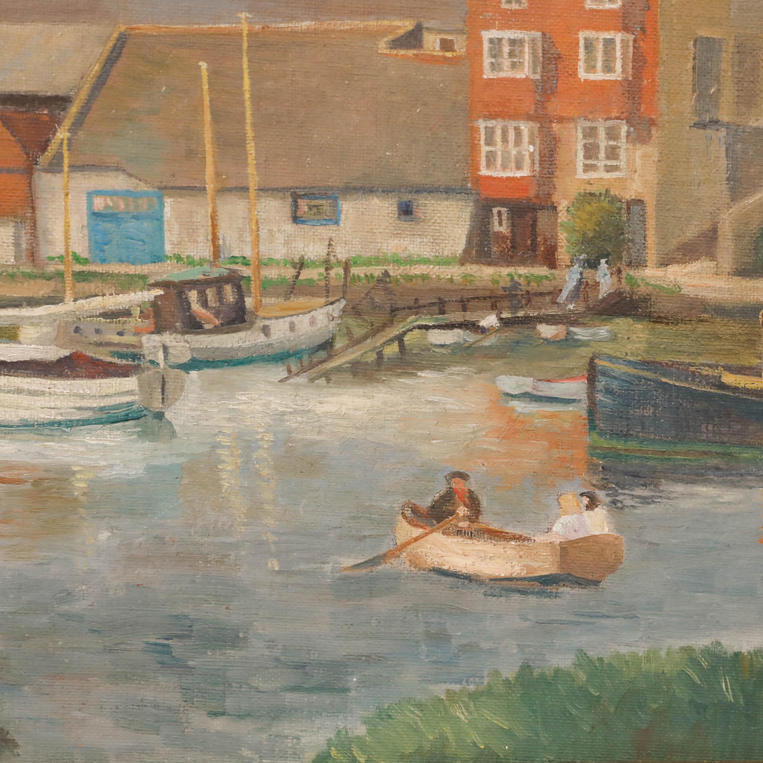 Öl aus der Mitte des 20. Jahrhunderts - The Harbour (Braun), Figurative Painting, von Unknown