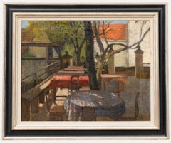 Öl aus der Mitte des 20. Jahrhunderts - Die Terrasse im Sommer