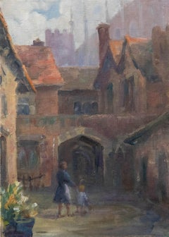 Mid 20th Century Oil - Tudor Cloisters at Hampton Court