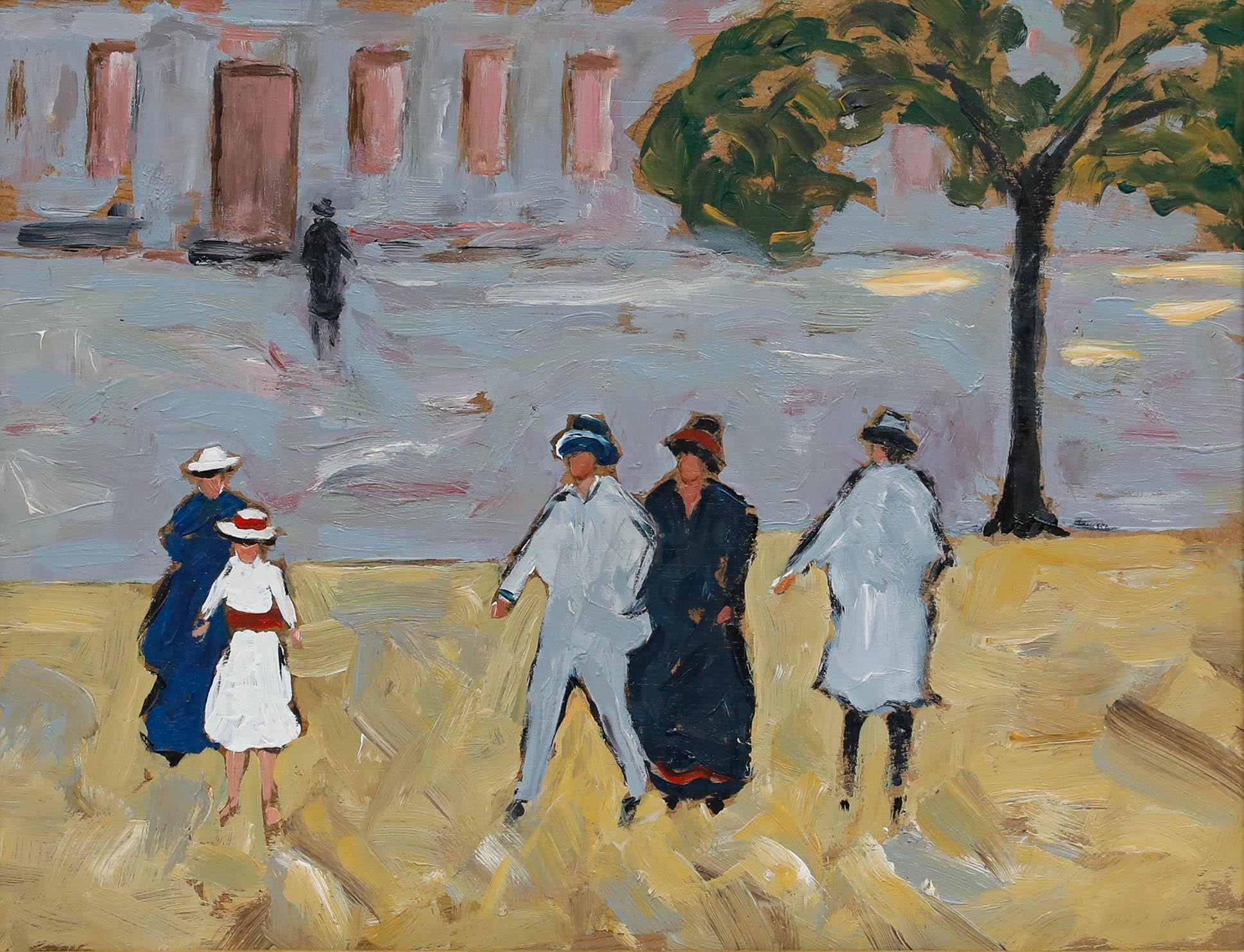 Mid 20th Century Oil - Twilight Stroll - Painting by Unknown