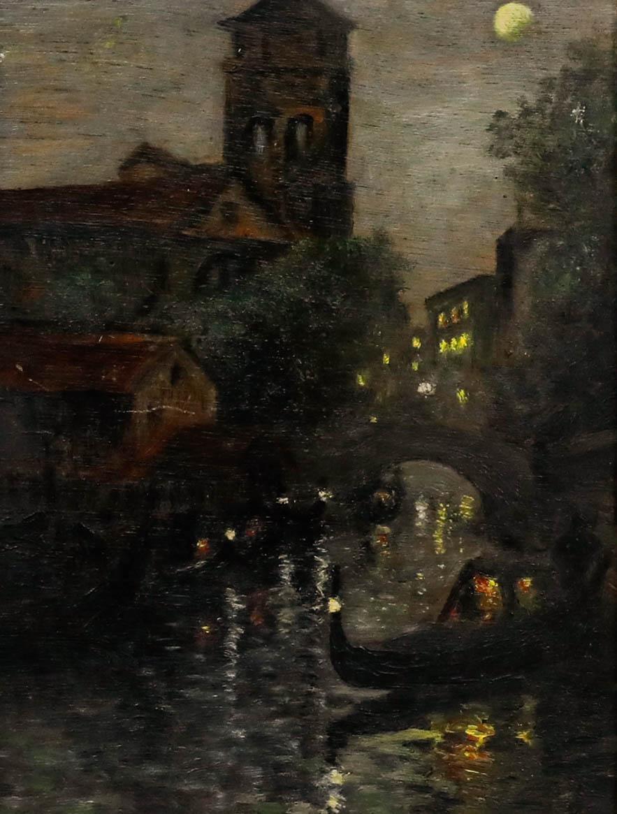 Óleo de mediados del siglo XX - Venecia de noche - Painting de Unknown