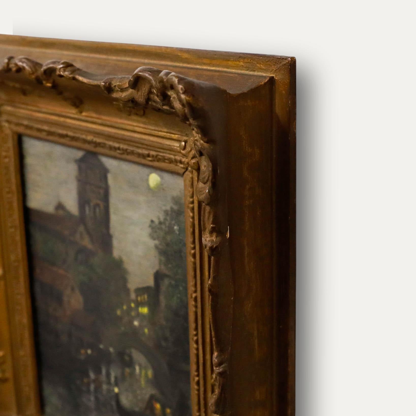 Óleo de mediados del siglo XX - Venecia de noche en venta 1