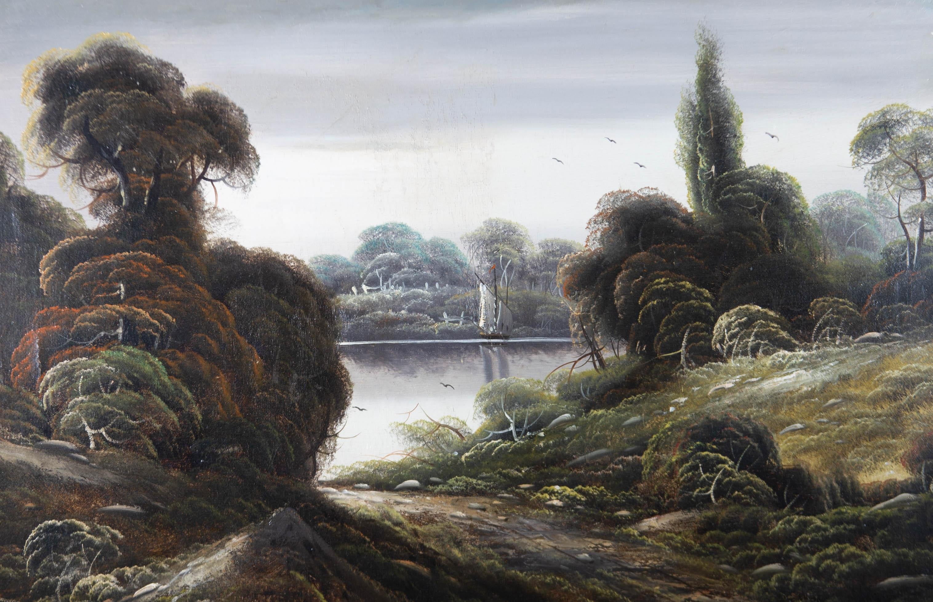 Mid 20th Century Oil - Verdant Lake - Painting by Unknown