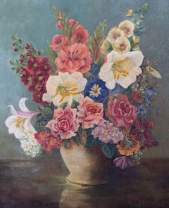 Mid 20th Century Oil - Vibrant Flowers in Yellow Vase