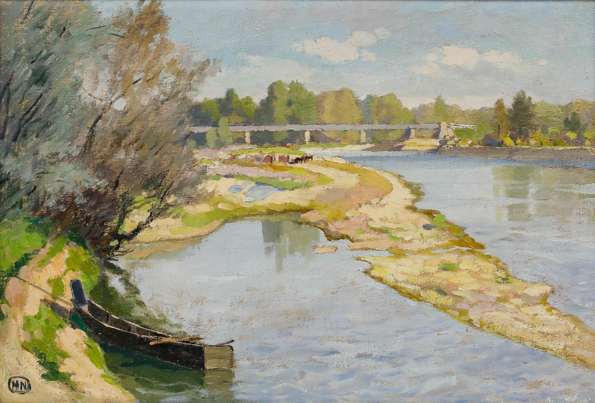 Mid 20th Century Oil - View of the Loire - Painting by Unknown