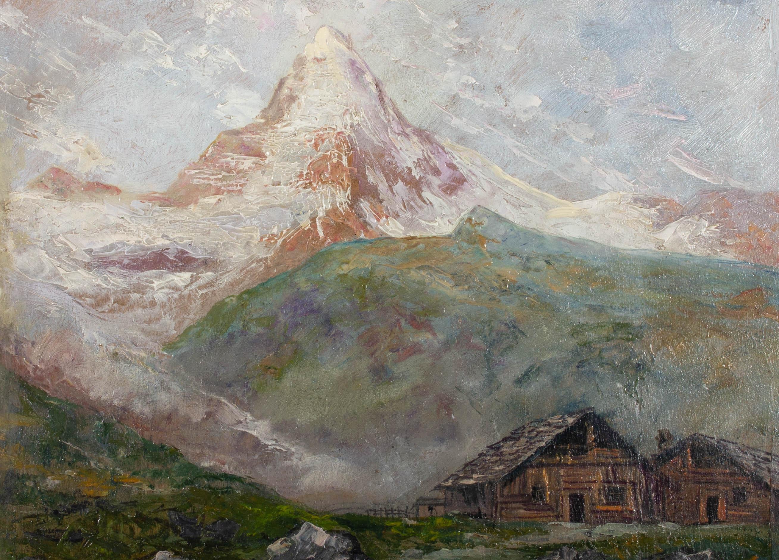 Mid 20th Century Oil - View of the Matterhorn - Painting by Unknown