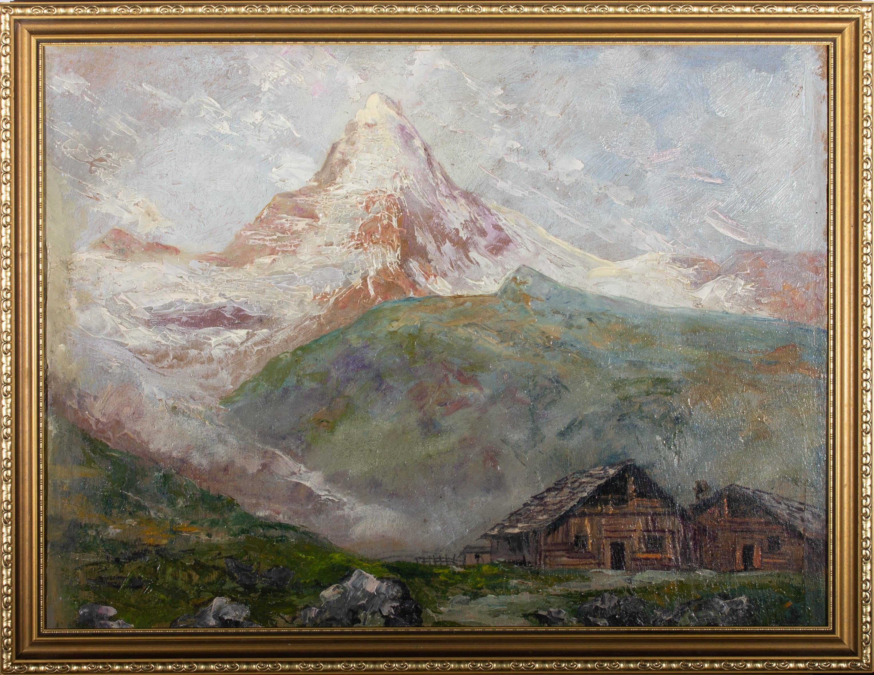 Unknown Landscape Painting - Mid 20th Century Oil - View of the Matterhorn