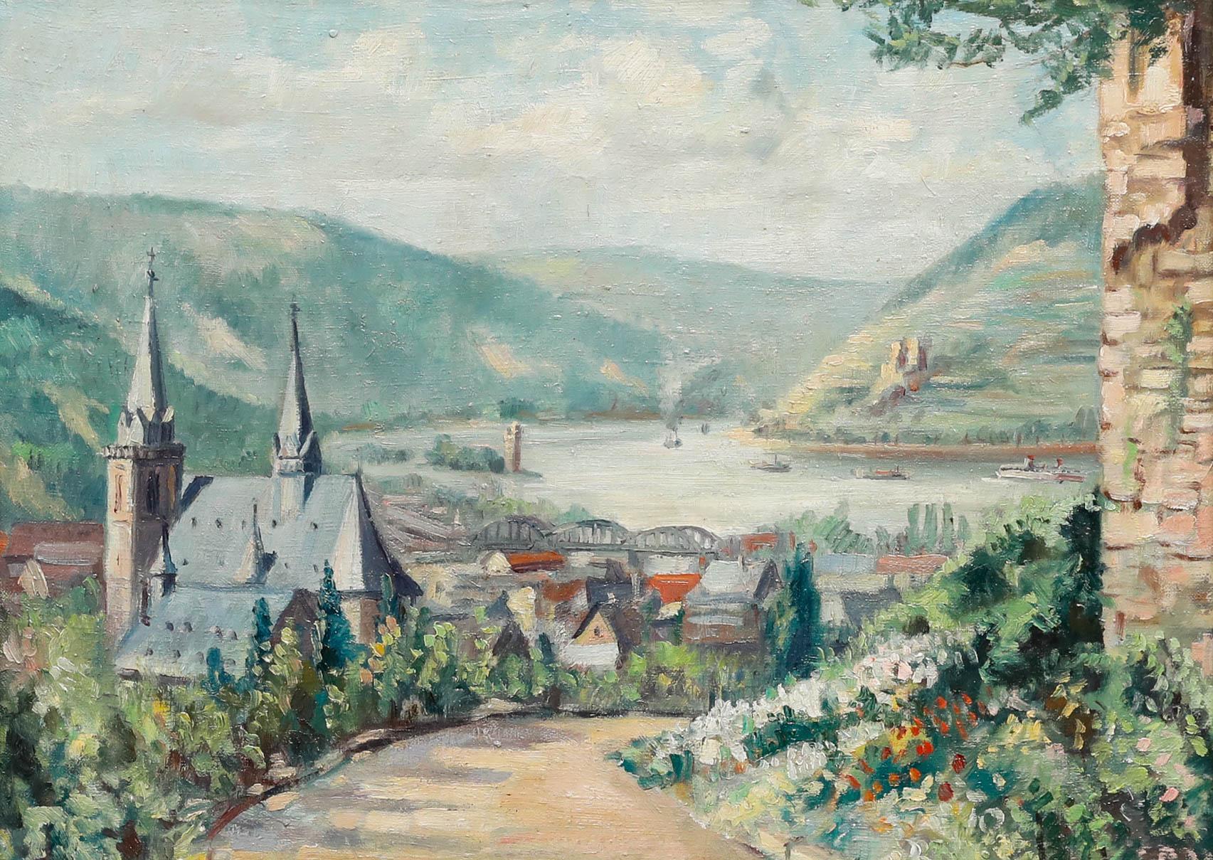 Mid 20th Century Oil - Village in a Valley - Painting by Unknown