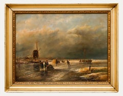 Öl aus der Mitte des 20. Jahrhunderts - Dorfbewohner auf dem gefrorenen See