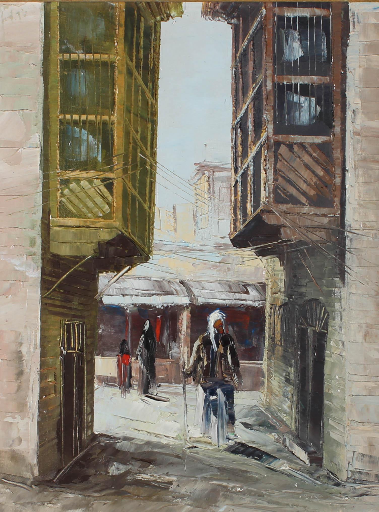 Mid 20th Century Oil - Wandering the Streets - Painting by Unknown