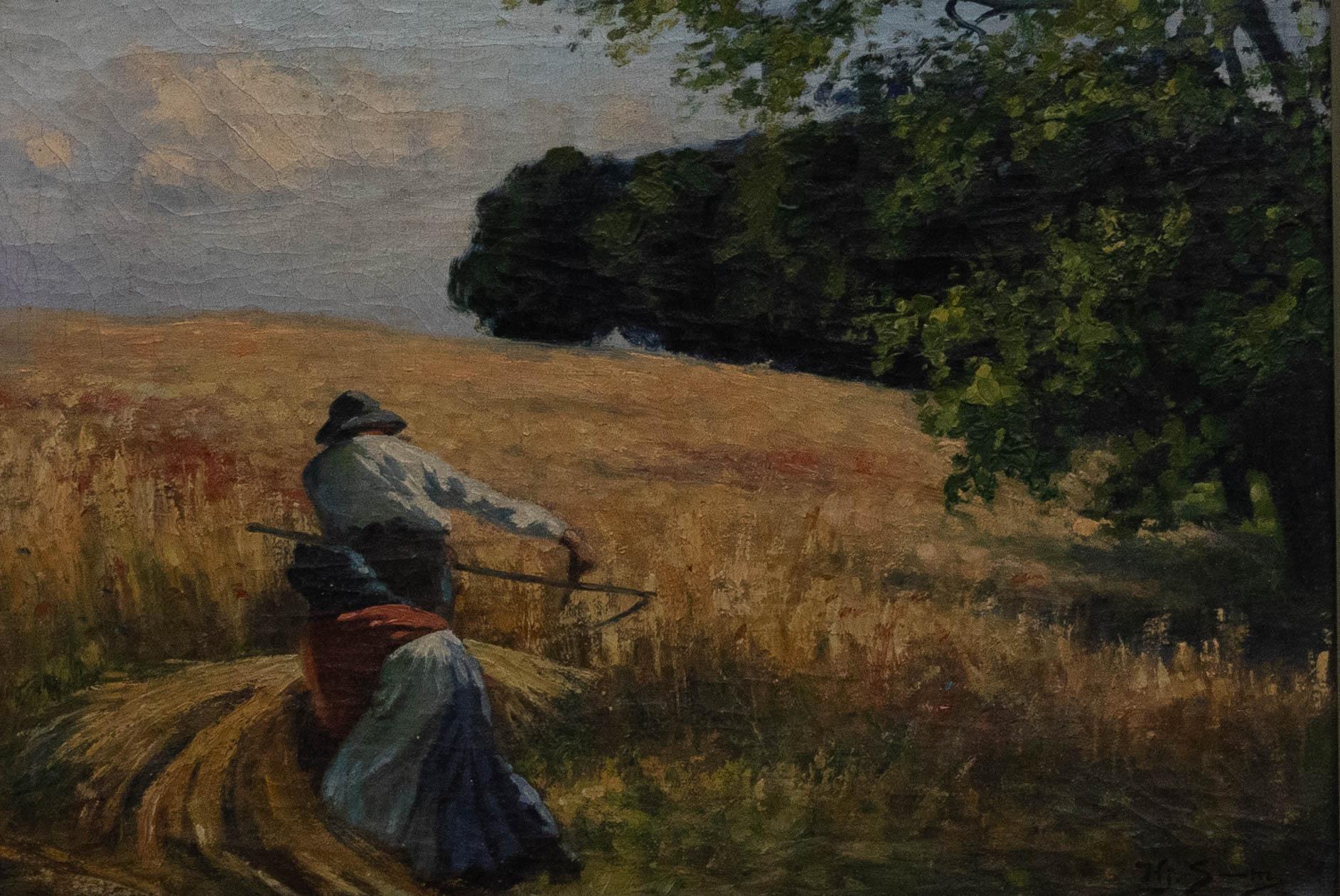 Mid 20th Century Oil - Wheat Harvest - Painting by Unknown