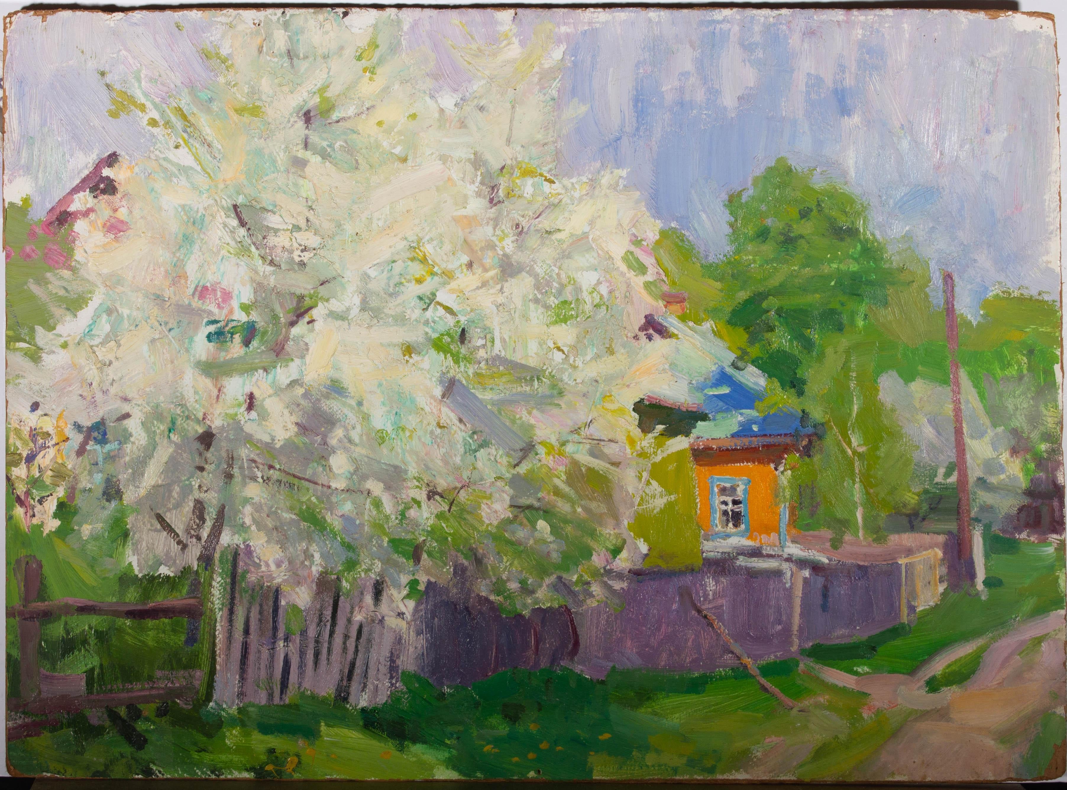 Mid 20th Century Oil - White Lilac At The Dacha - Painting by Unknown