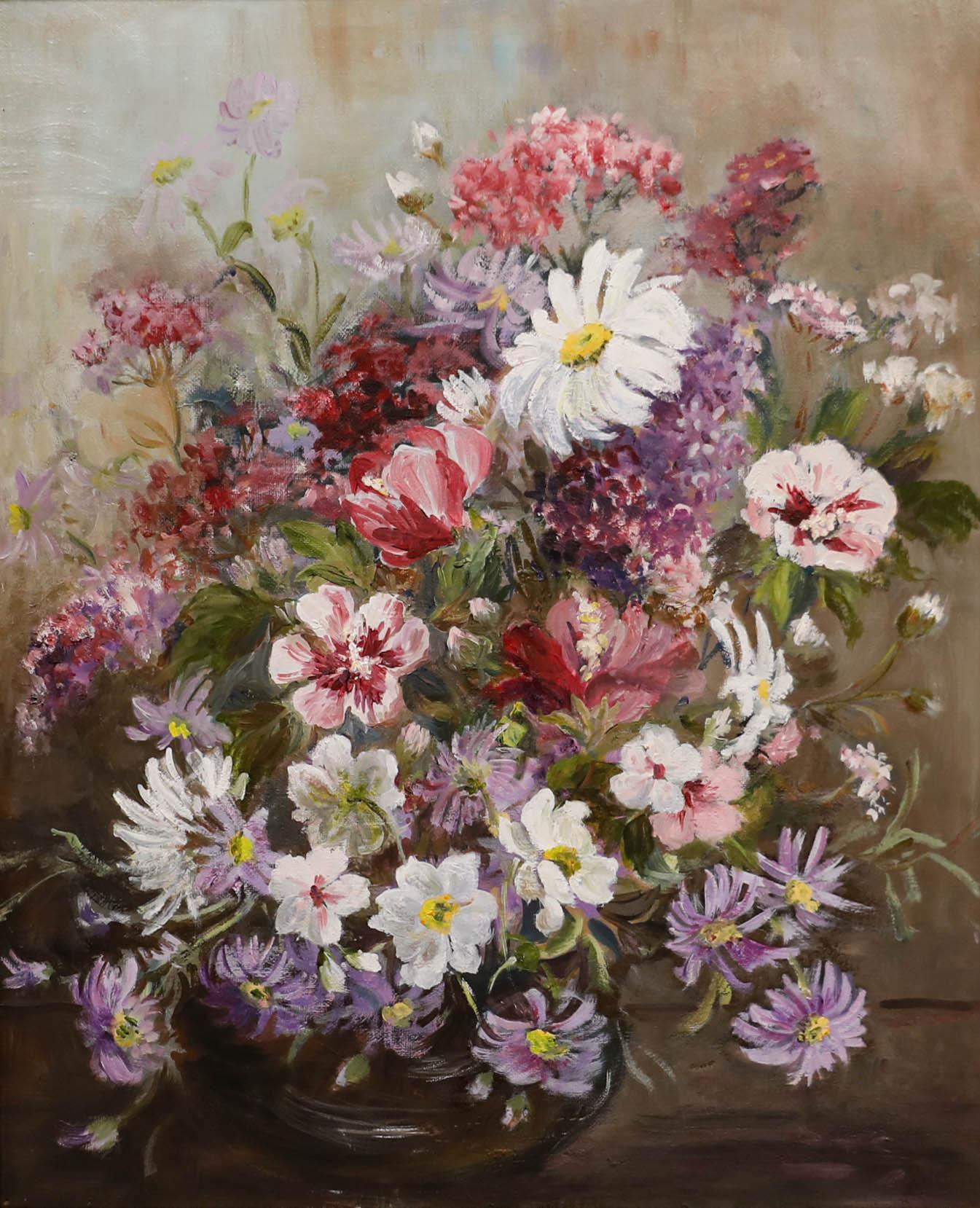 Mid 20th Century Oil - Wildflower Arrangement - Painting by Unknown