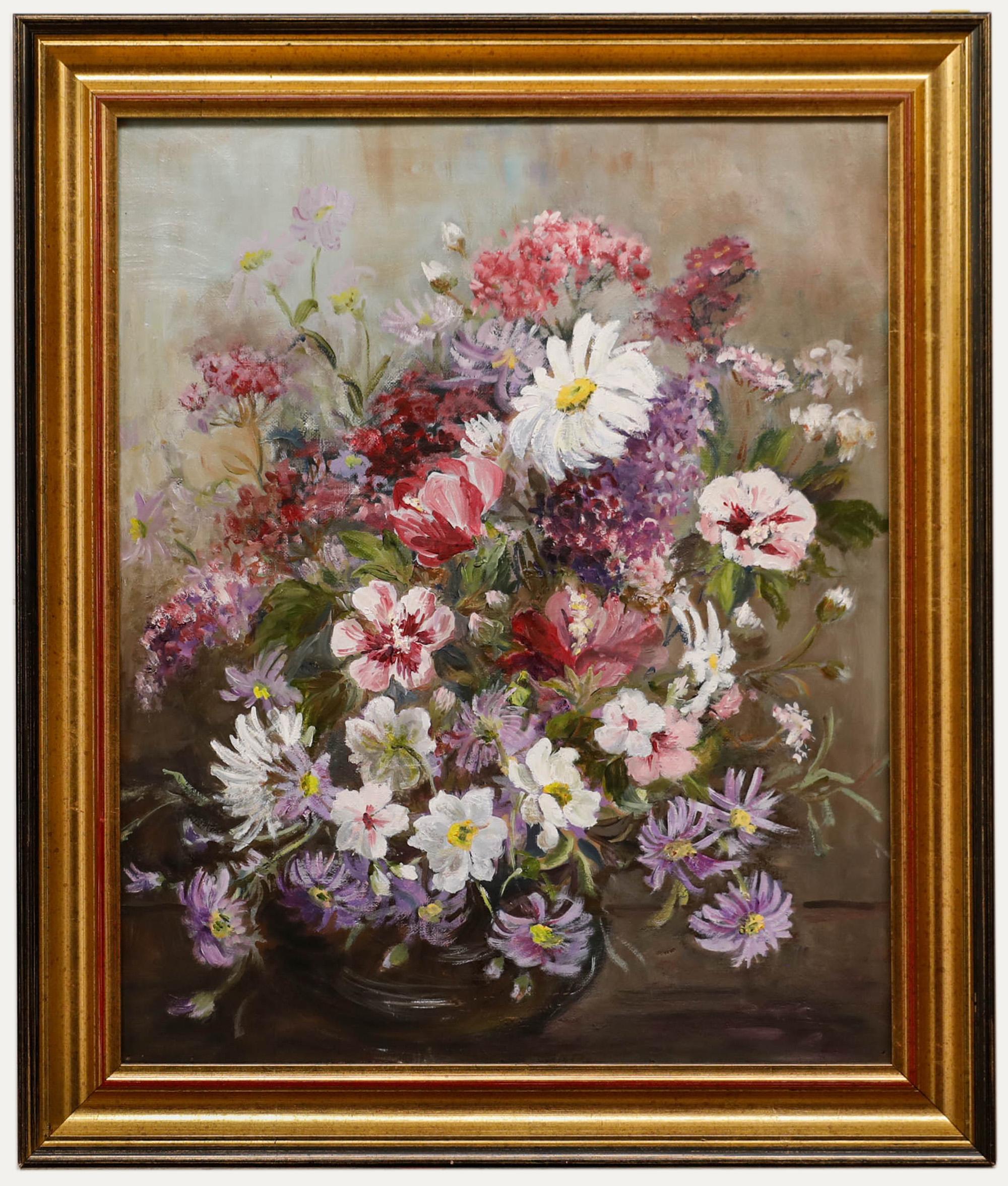 Unknown Still-Life Painting - Mid 20th Century Oil - Wildflower Arrangement