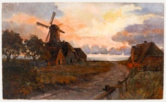 Mid 20th Century Oil - Windmill in Evening Light
