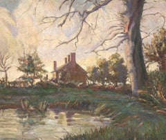 Mid 20th Century Oil - Winter Afternoon at the Pond