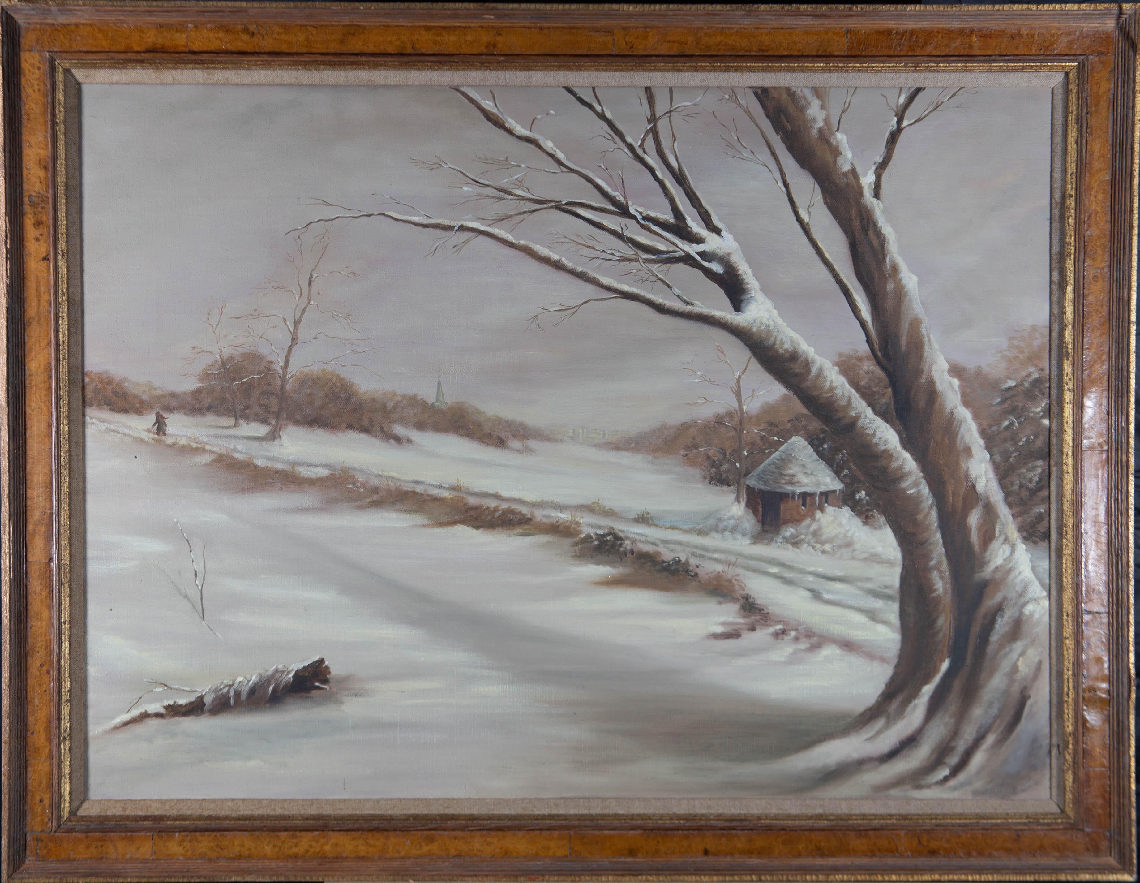 Unknown Landscape Painting - Mid 20th Century Oil - Winter Scene