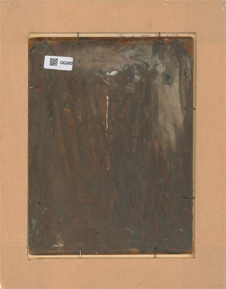Olio della metà del XX secolo - Donna che lavora a maglia - Portrait Painting Marrone di Unknown