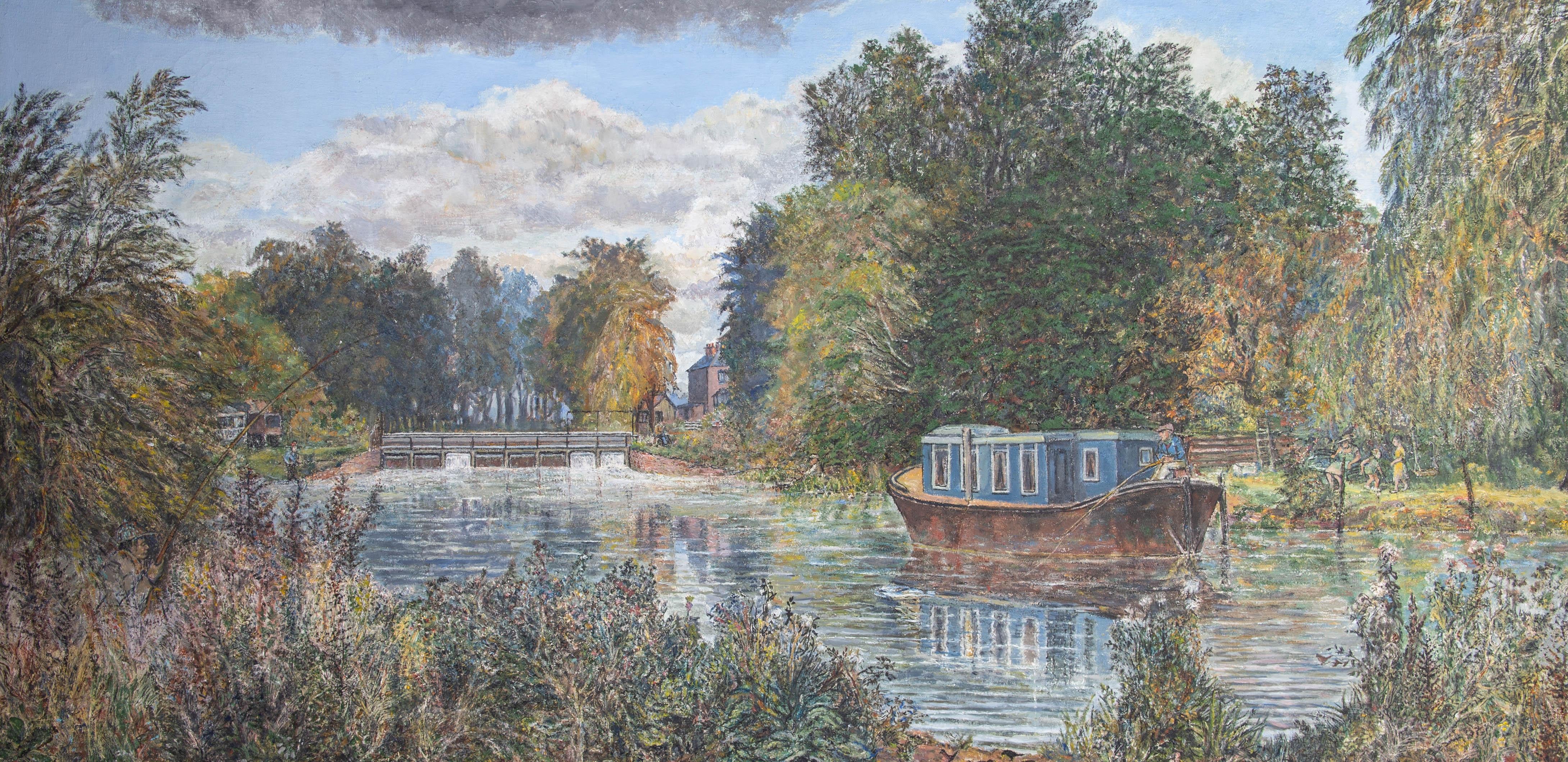Mid 20th Century Oil - Woodland Lock - Painting by Unknown