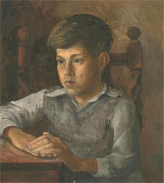 Vintage Mid 20th Century Oil - Young Boy Reflecting