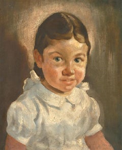 Mid 20th Century Oil - Young Girl in White