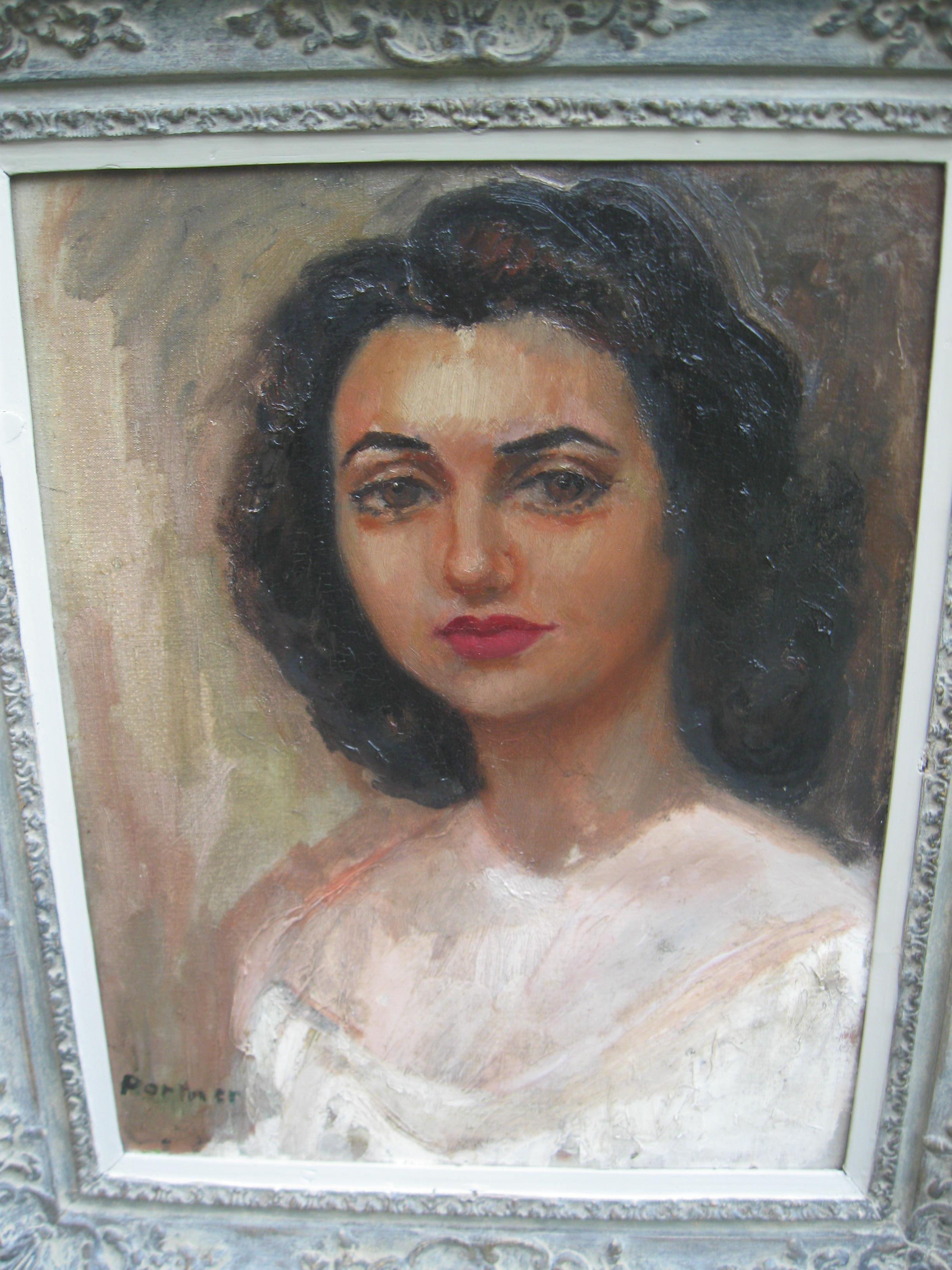 Mid 20th Century Portrait of a Young Woman oil For Sale 2