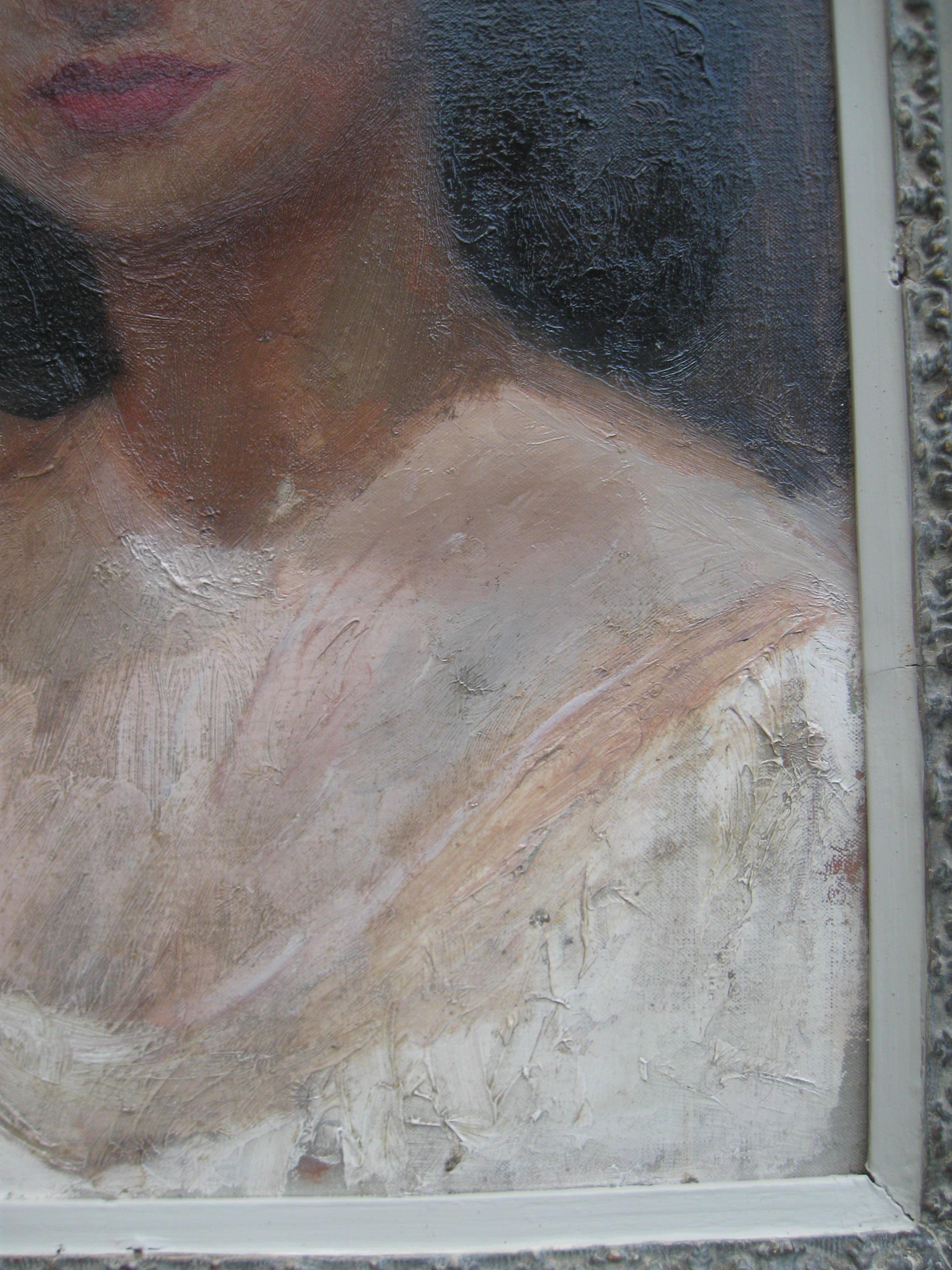 Porträt einer jungen Frau aus der Mitte des 20. Jahrhunderts, Öl (Grau), Portrait Painting, von Unknown