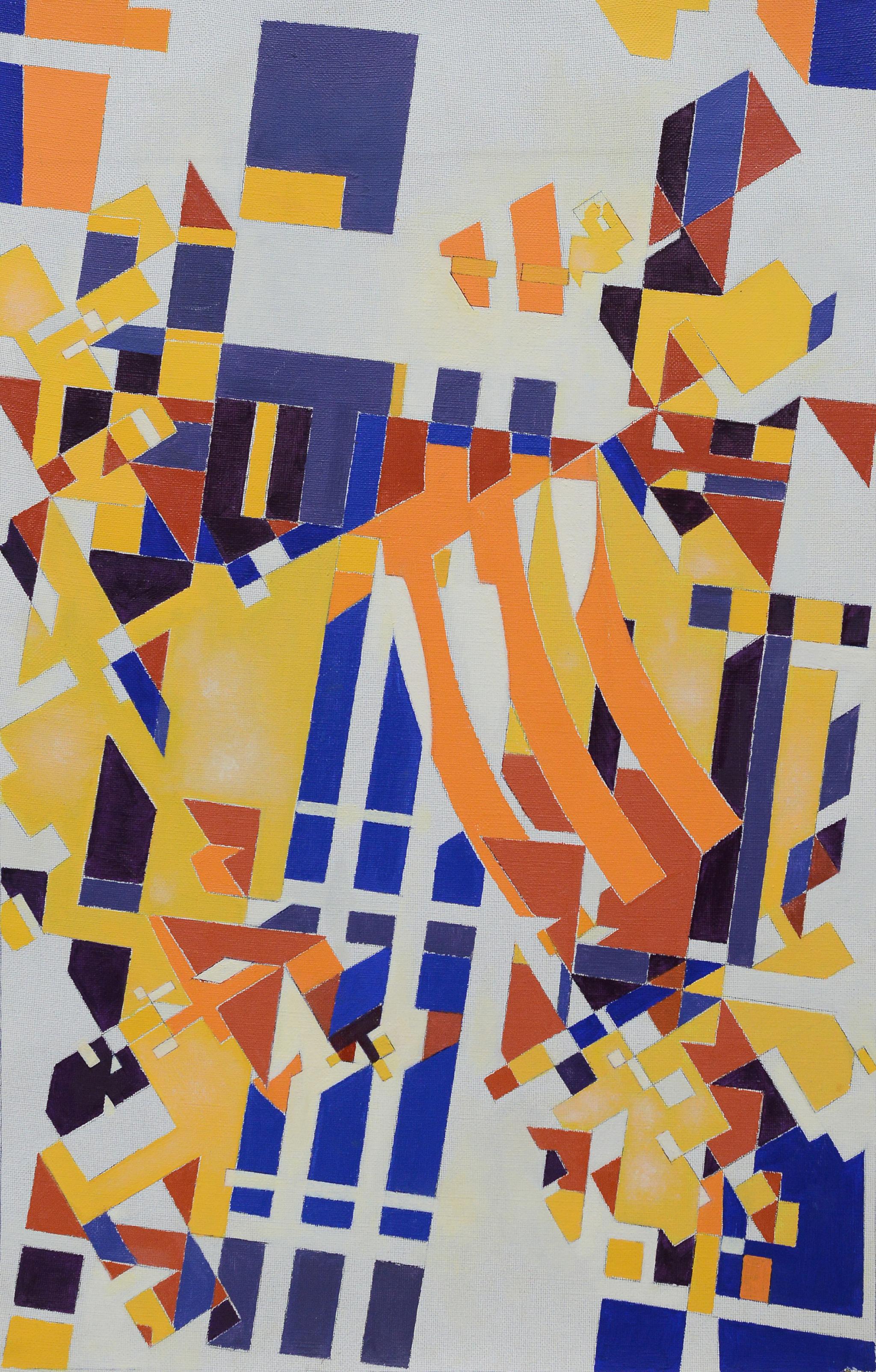 Mid 20th Century Vintage Modernist Geometric Abstract Composition Oil Canvas