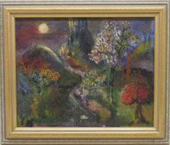 Mid 20thC English ETHEREAL LANDSCAPE very interesting original oil painting