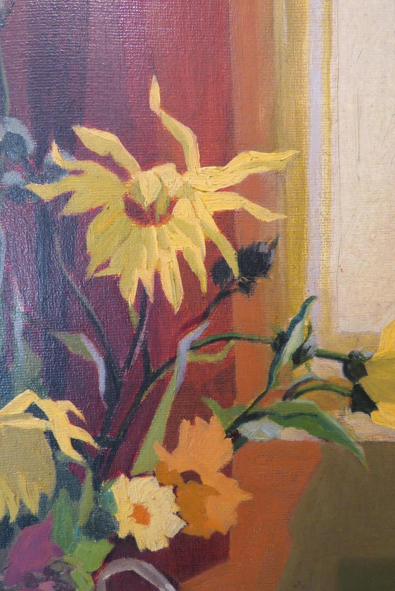 Mitte des 20. Jahrhunderts Impressionist English Colourful Still Life Of Flowers Ölgemälde (Grau), Still-Life Painting, von Unknown