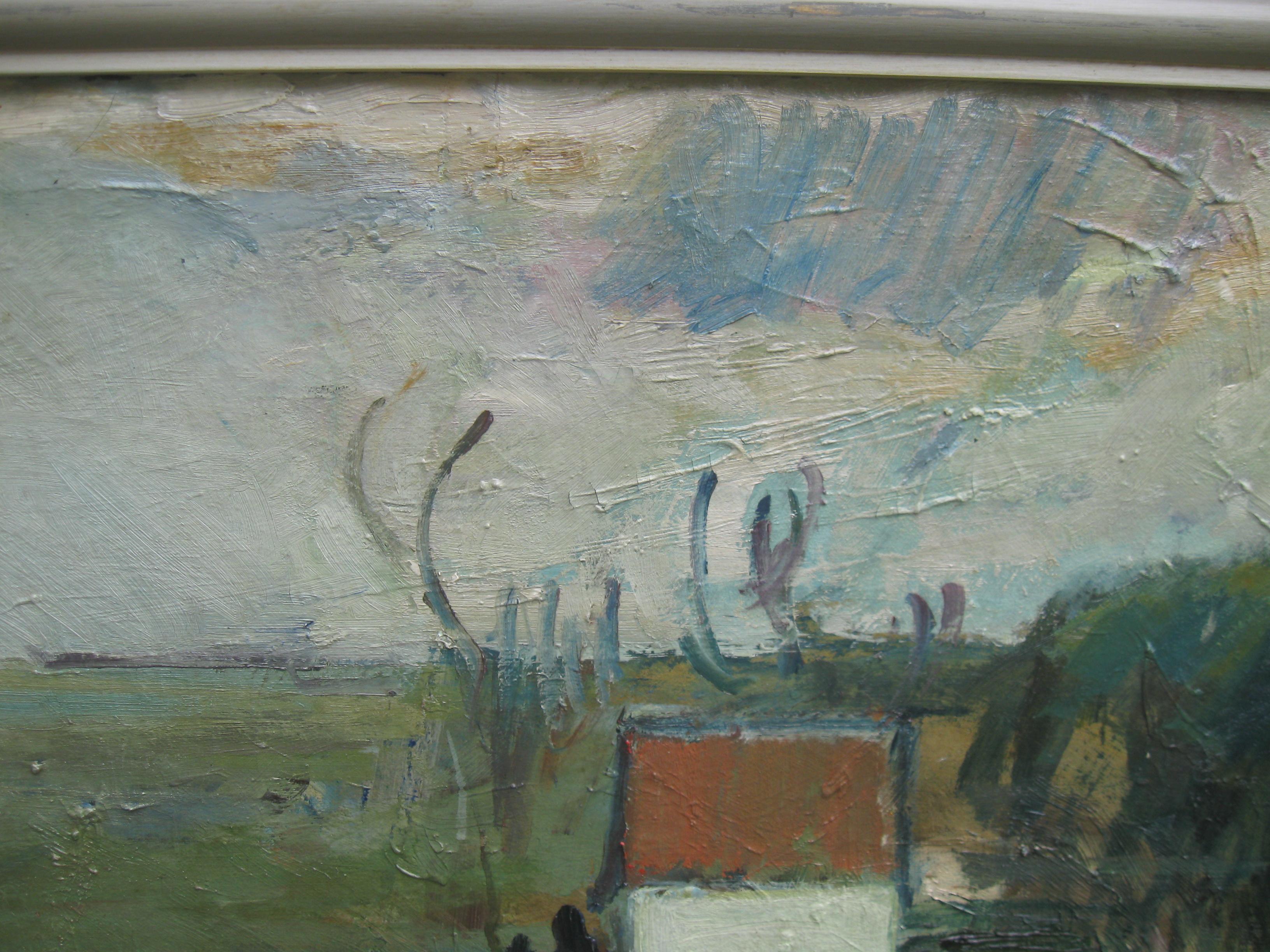 Early 20thC Modernist/Expressionist Large oil Landscape c1930's For Sale 7