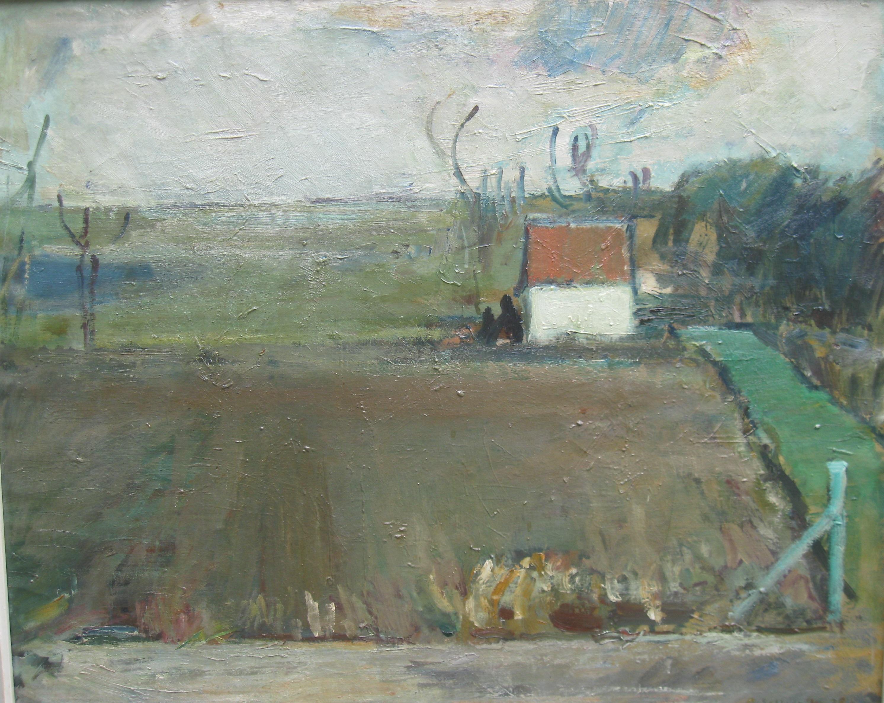 Early 20thC Modernist/Expressionist Large oil Landscape c1930's - Painting by Unknown