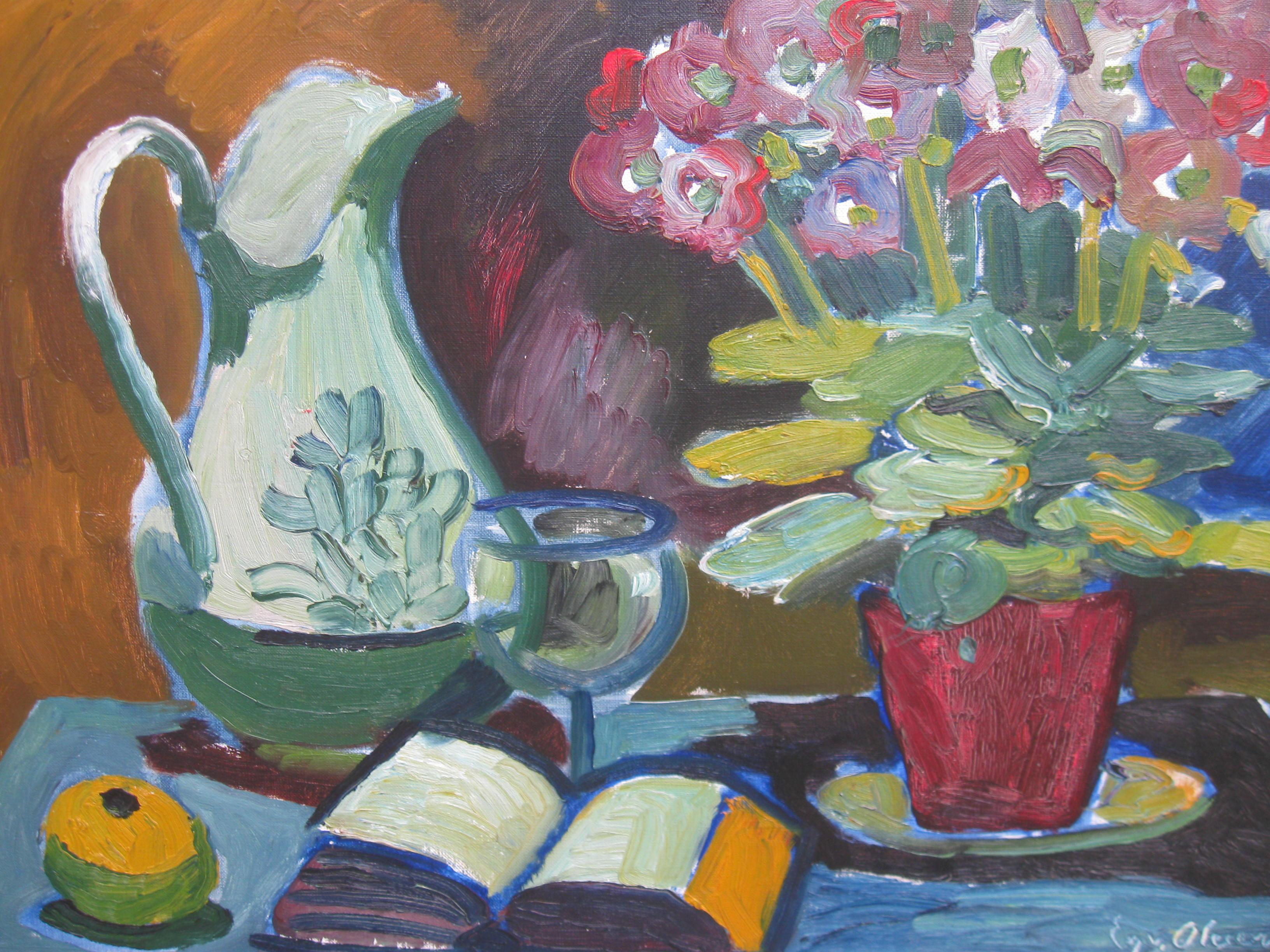 Nature morte moderniste/expressionniste du milieu du XXe siècle, huile, vers 1960 en vente 7