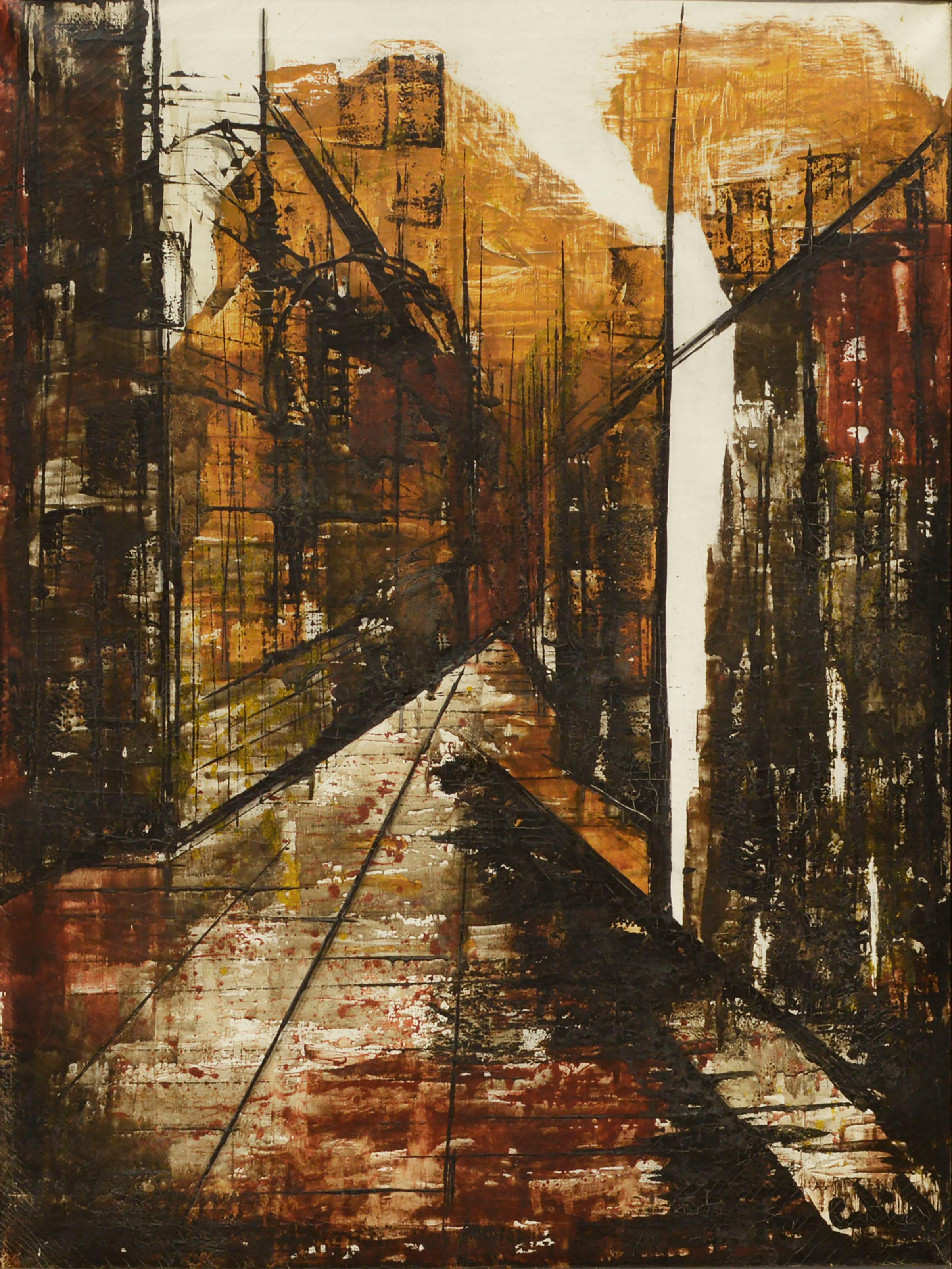 Mid Century Abstract Cityscape, Rue Cardinal  - Painting by Unknown