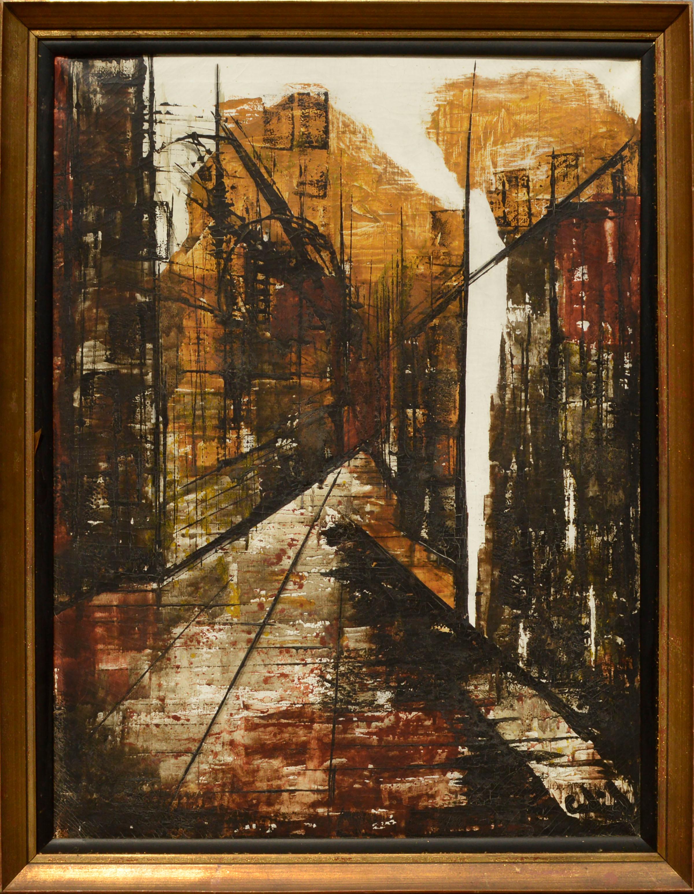 Unknown Abstract Painting - Mid Century Abstract Cityscape, Rue Cardinal 