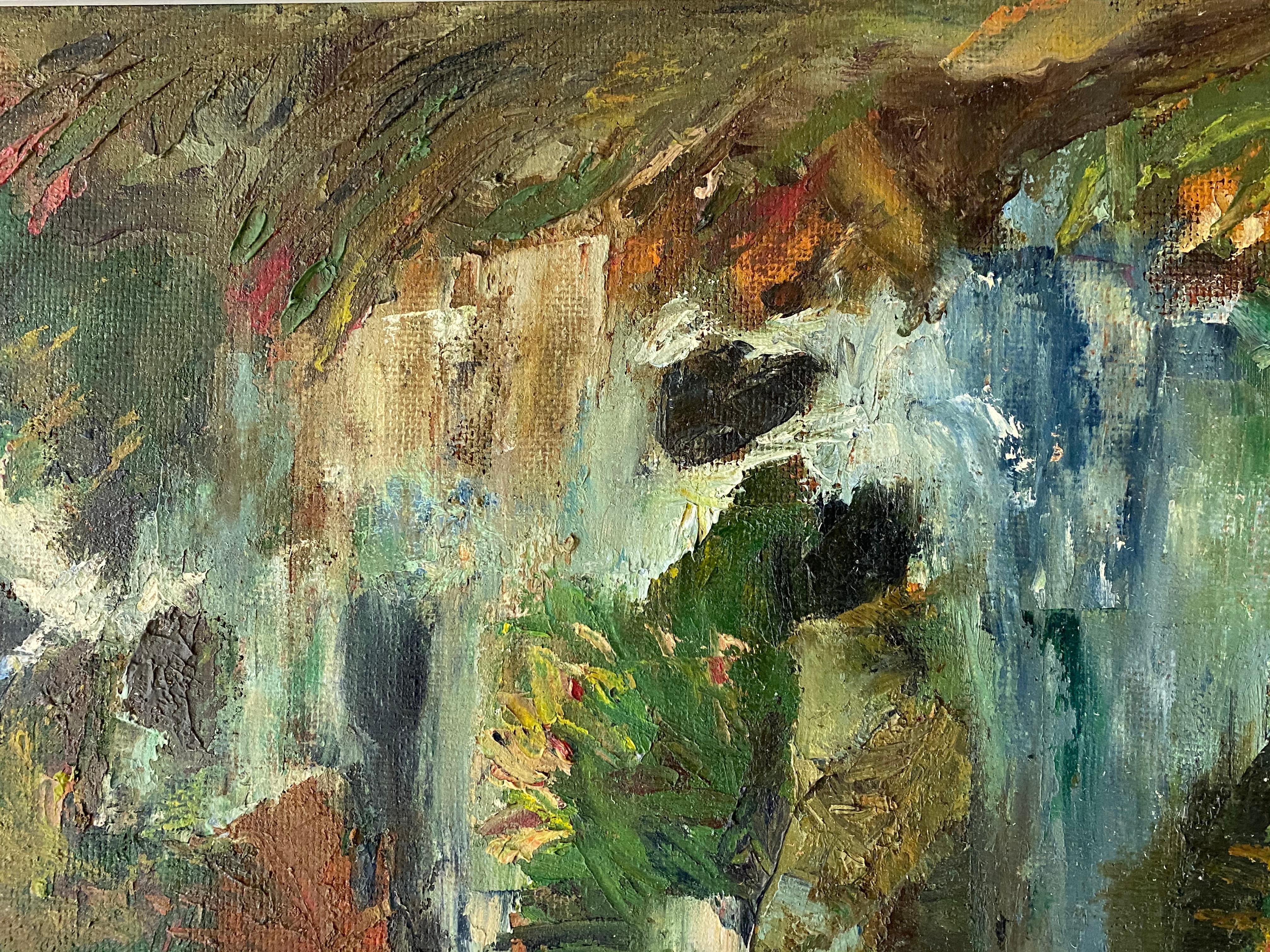 Mid Century Abstract Stream Painting by Gibbs C.1968 - Brown Landscape Painting by Unknown