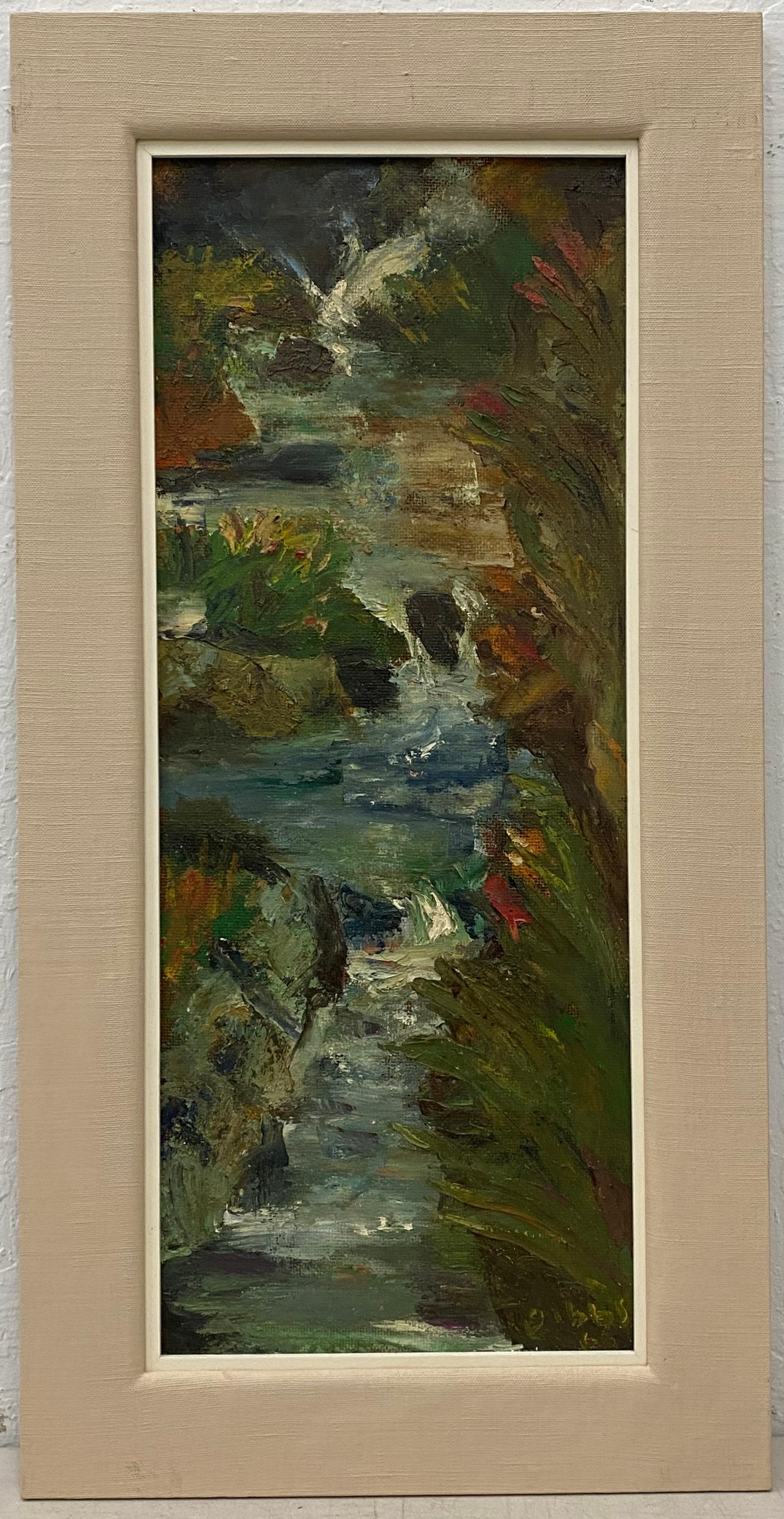 Mid Century Abstract Stream Painting by Gibbs C.1968