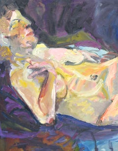 Nudo astratto di metà secolo in viola e giallo