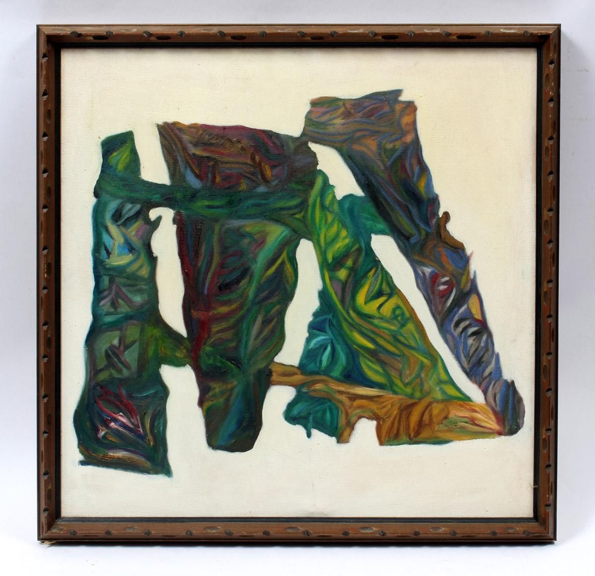 Unknown Abstract Painting - Mid Century American Southwestern Tiki Abstract Oil Painting Original Frame 1960